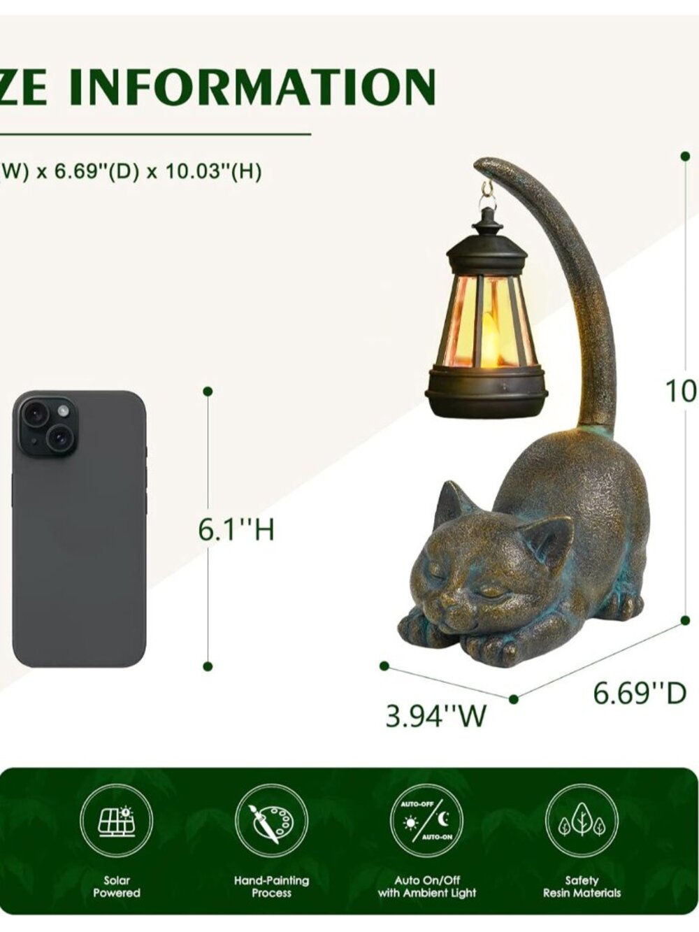 Solar Garden Statues Cat Figurine with Solar Light Outdoor Decorations for Patio - Picture 3 of 6